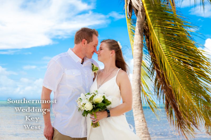 Wedding couple on the beach after getting married in Key West, Florida