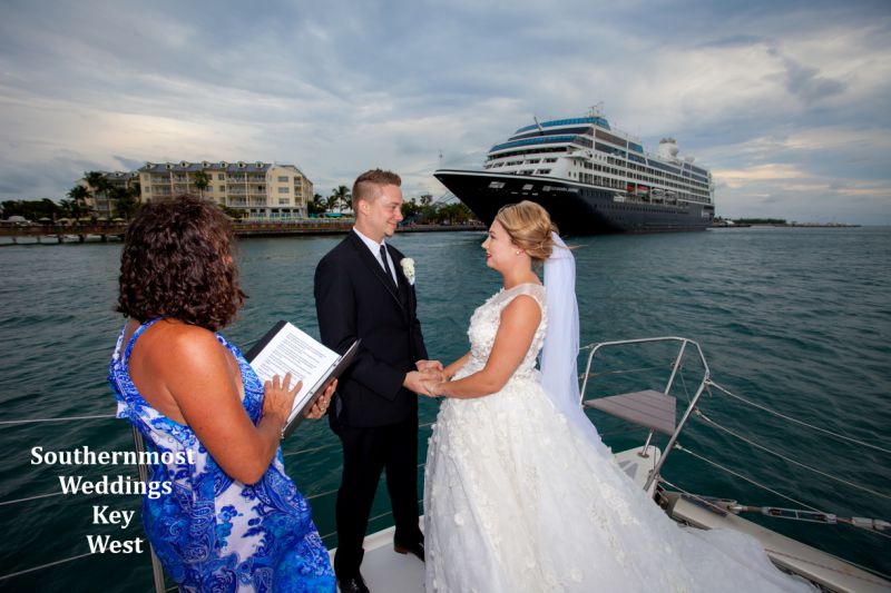 Private Catamaran Sunset Sail Wedding Images