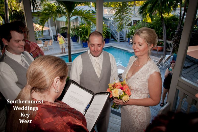 Wedding Officiant for Southernmost Weddings Key West performs a wedding at a local Key West Guesthouse