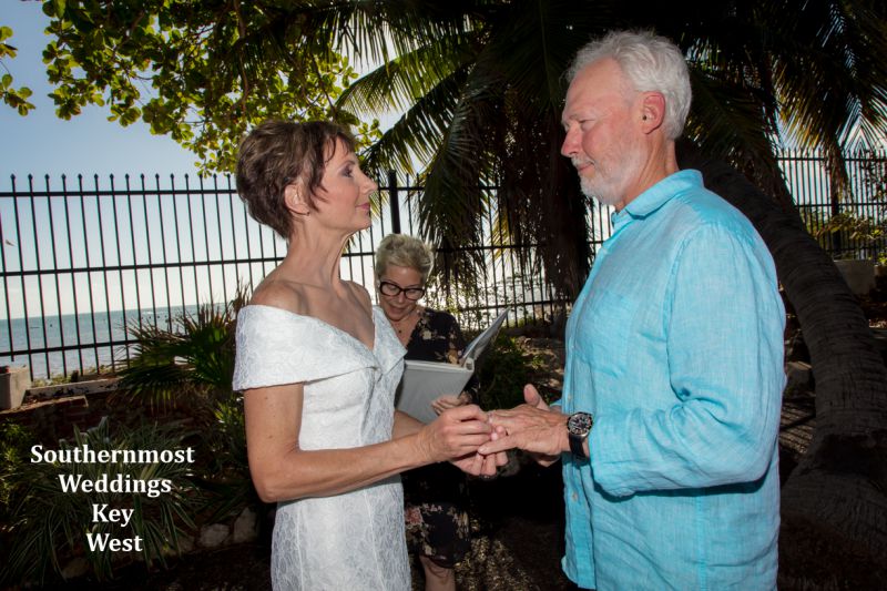 Wedding couple get married at the West Martello Towers Tropical Garden by Southernmost Weddings Key West